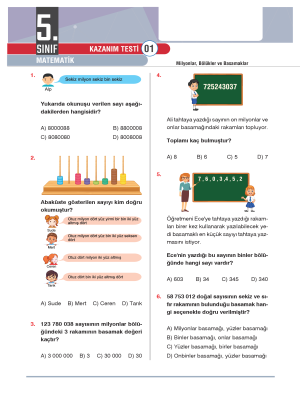 5. Sınıf MATEMATİK - KAZANIM TESTİ