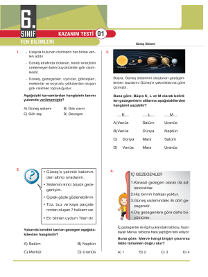 6. Sınıf Fen Bilimleri Konu Testi