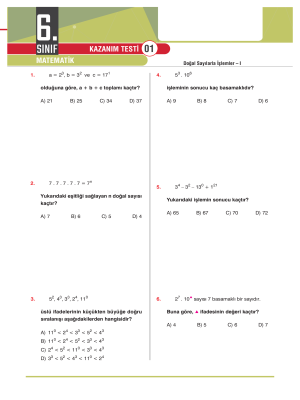6. Sınıf Matematik Konu Testi