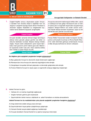 8. Sınıf İnkılap Tarihi Konu Testi