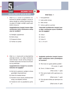 5. Sınıf DİN KÜLTÜRÜ VE AHLAK BİLGİSİ - KAZANIM TESTİ